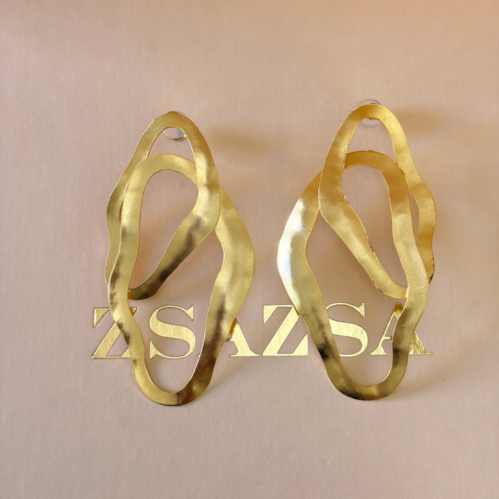 Handmade Abstract Oblong Gold Earrings  | Gold Plated | ZsaZsa