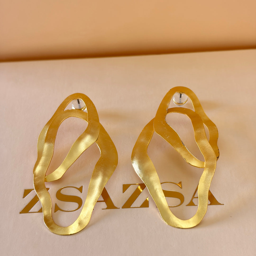 Handmade Abstract Oblong Gold Earrings  | Gold Plated | ZsaZsa