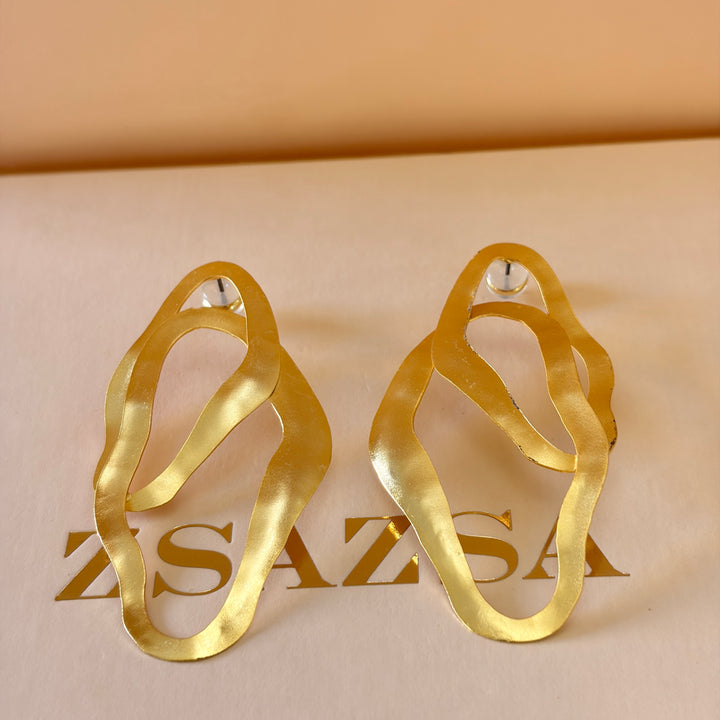 Handmade Abstract Oblong Gold Earrings  | Gold Plated | ZsaZsa