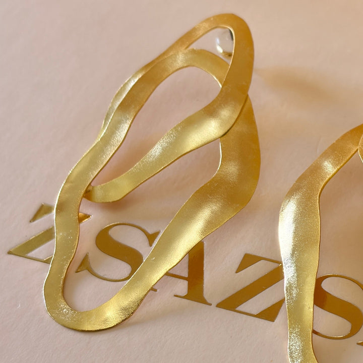 Handmade Abstract Oblong Gold Earrings  | Gold Plated | ZsaZsa