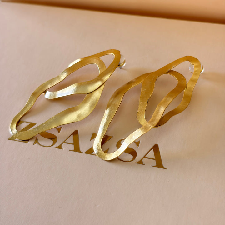 Handmade Abstract Oblong Gold Earrings  | Gold Plated | ZsaZsa