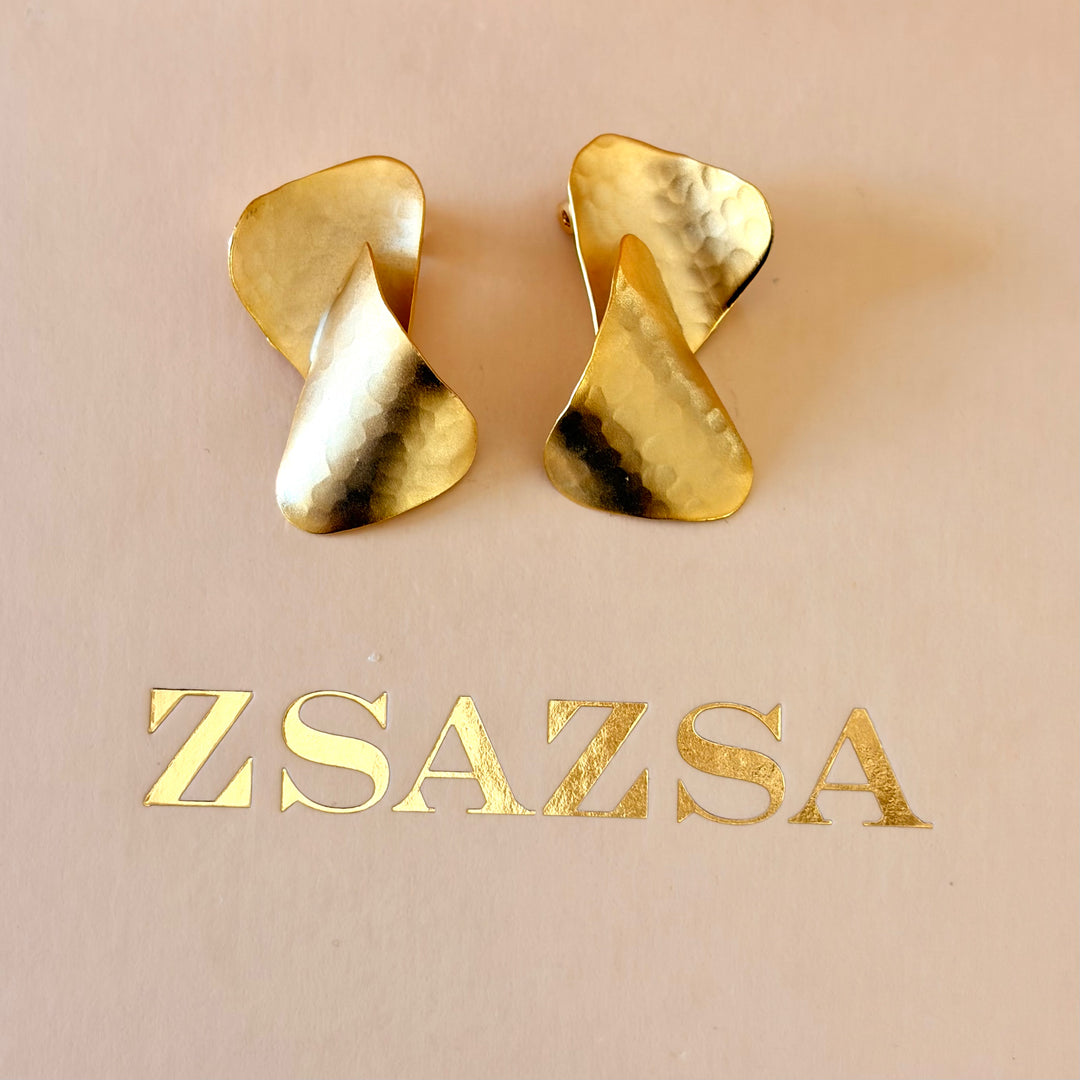 Handmade Double Twisted  Gold Earrings | Gold Plated | ZsaZsa