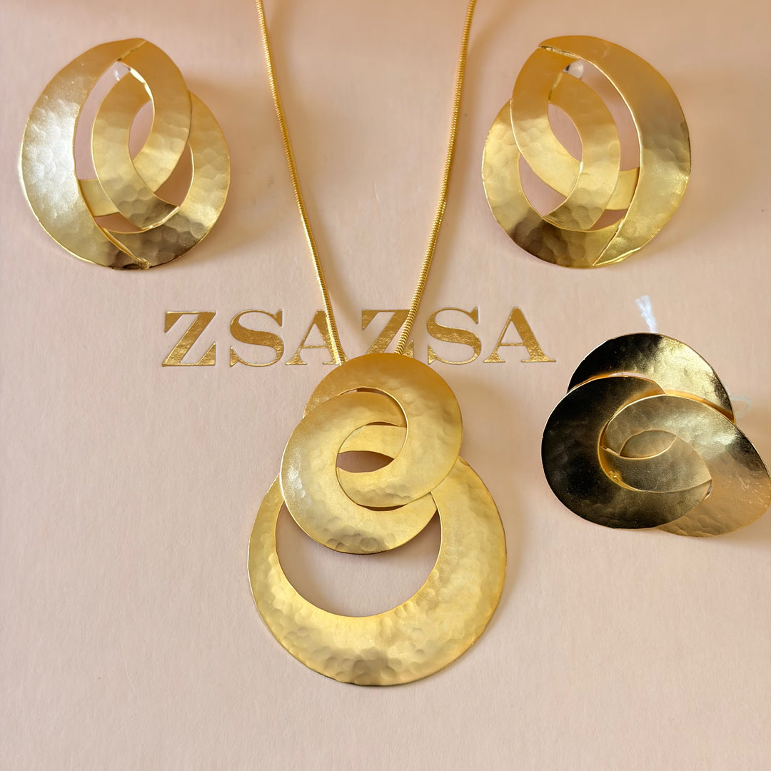 Handmade Geometric Spiral Circles Gold Set | Gold Plated | ZsaZsa
