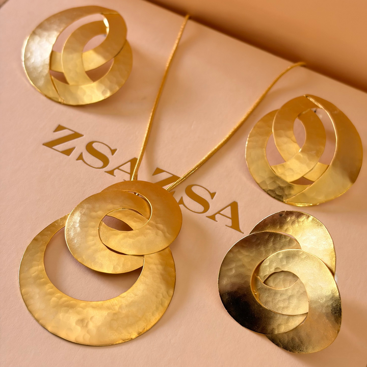 Handmade Geometric Spiral Circles Gold Set | Gold Plated | ZsaZsa
