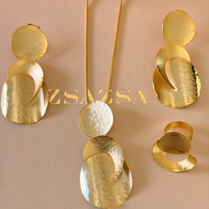 Handmade Abstract Layered Circles Gold Set | Gold Plated | ZsaZsa