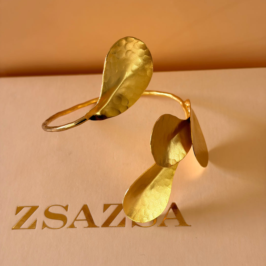 Handmade Curved Petal Gold Necklace and Bangle Set  | Gold Plated | ZsaZsa