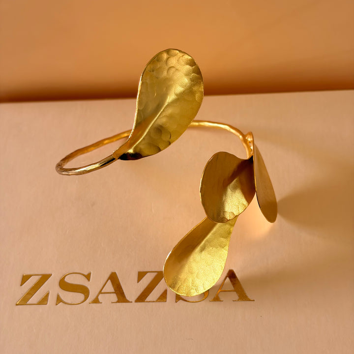 Handmade Curved Petal Gold Necklace and Bangle Set  | Gold Plated | ZsaZsa