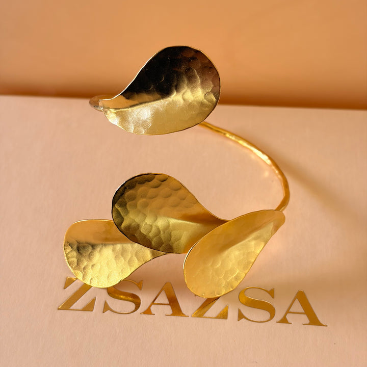 Handmade Curved Petal Gold Necklace and Bangle Set  | Gold Plated | ZsaZsa