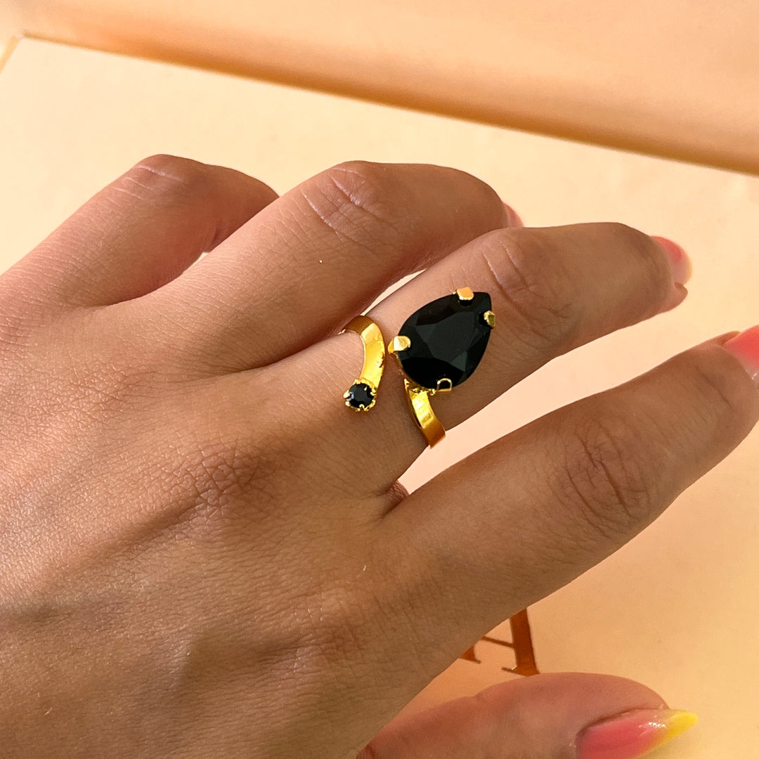Preciosa crystal black gold plated ring