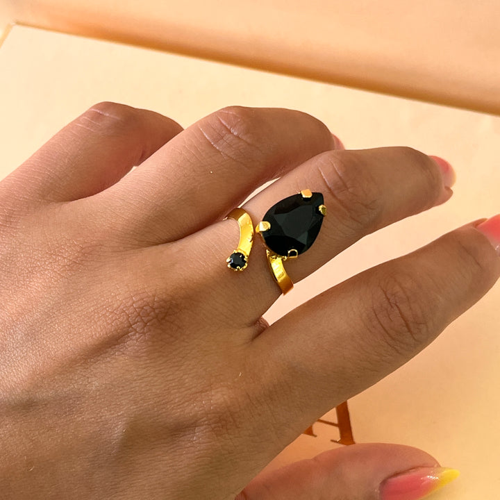 Preciosa crystal black gold plated ring