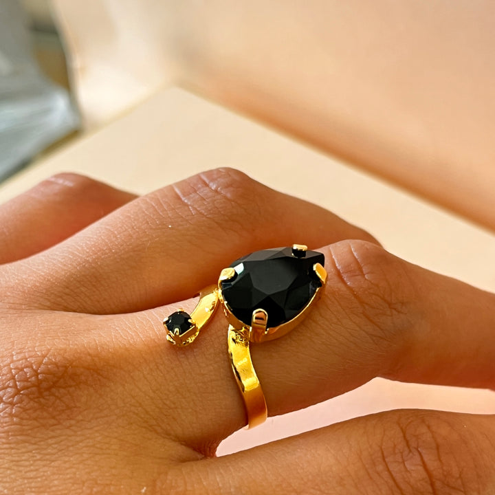 Preciosa crystal black gold plated ring