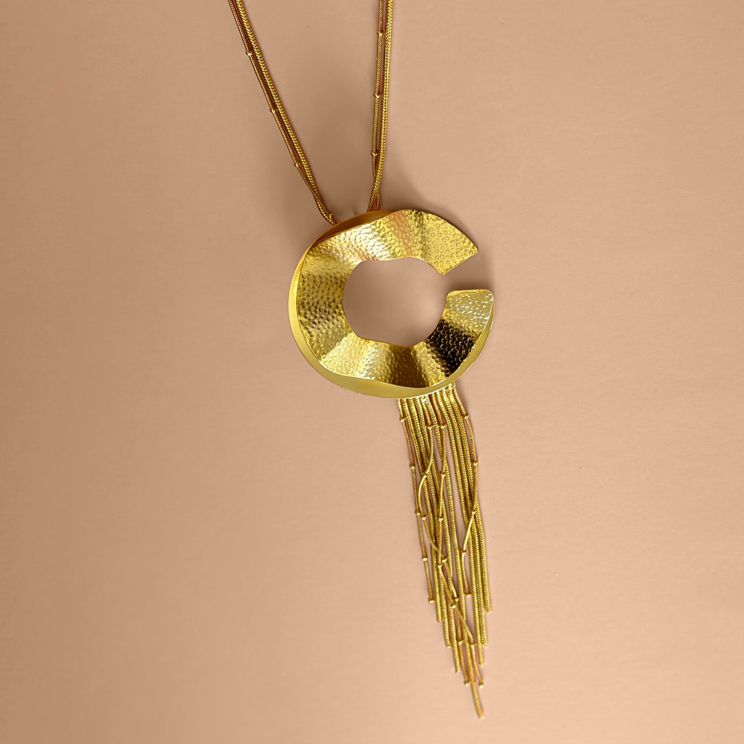 Handmade Open Circle Tasseled Gold Necklace | Gold Plated | ZsaZsa