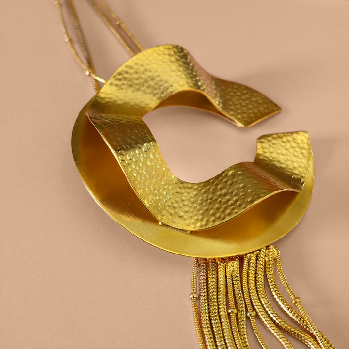 Handmade Open Circle Tasseled Gold Necklace | Gold Plated | ZsaZsa