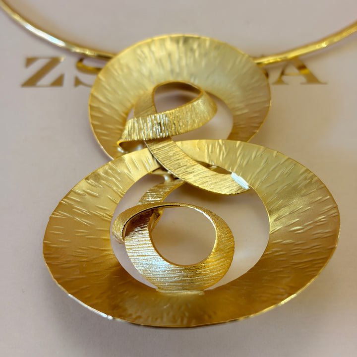 Handmade Abstract Interlocked Circles Gold Necklace | Gold Plated | ZsaZsa