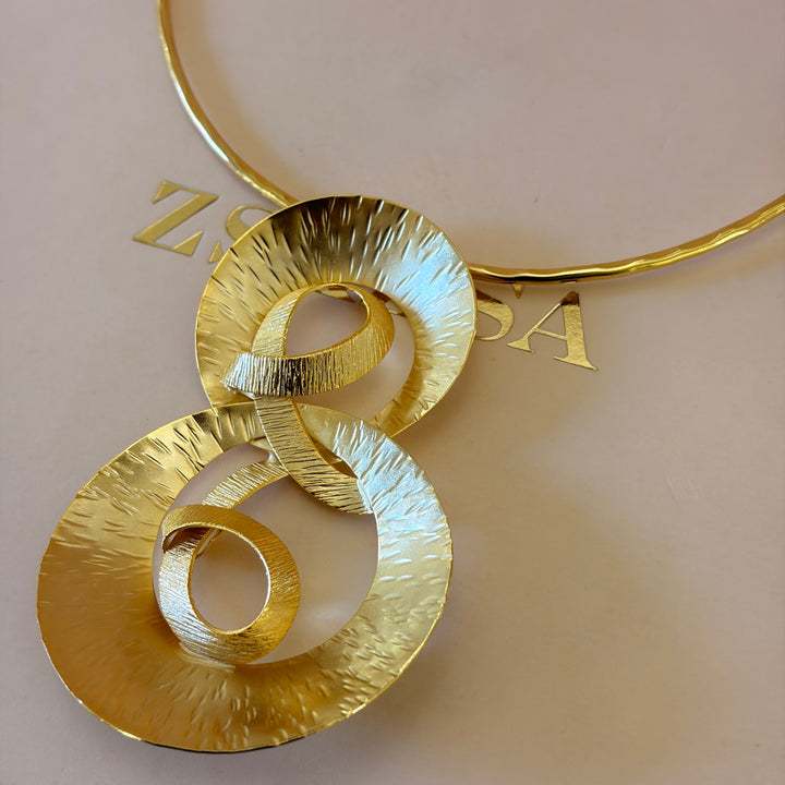 Handmade Abstract Interlocked Circles Gold Necklace | Gold Plated | ZsaZsa