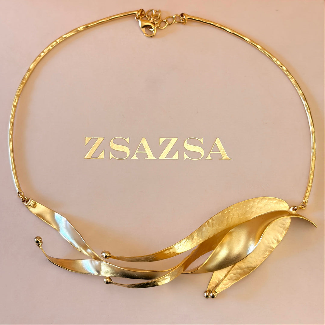 Handmade Layered Twisted Petal Gold Necklace | Gold Plated | ZsaZsa