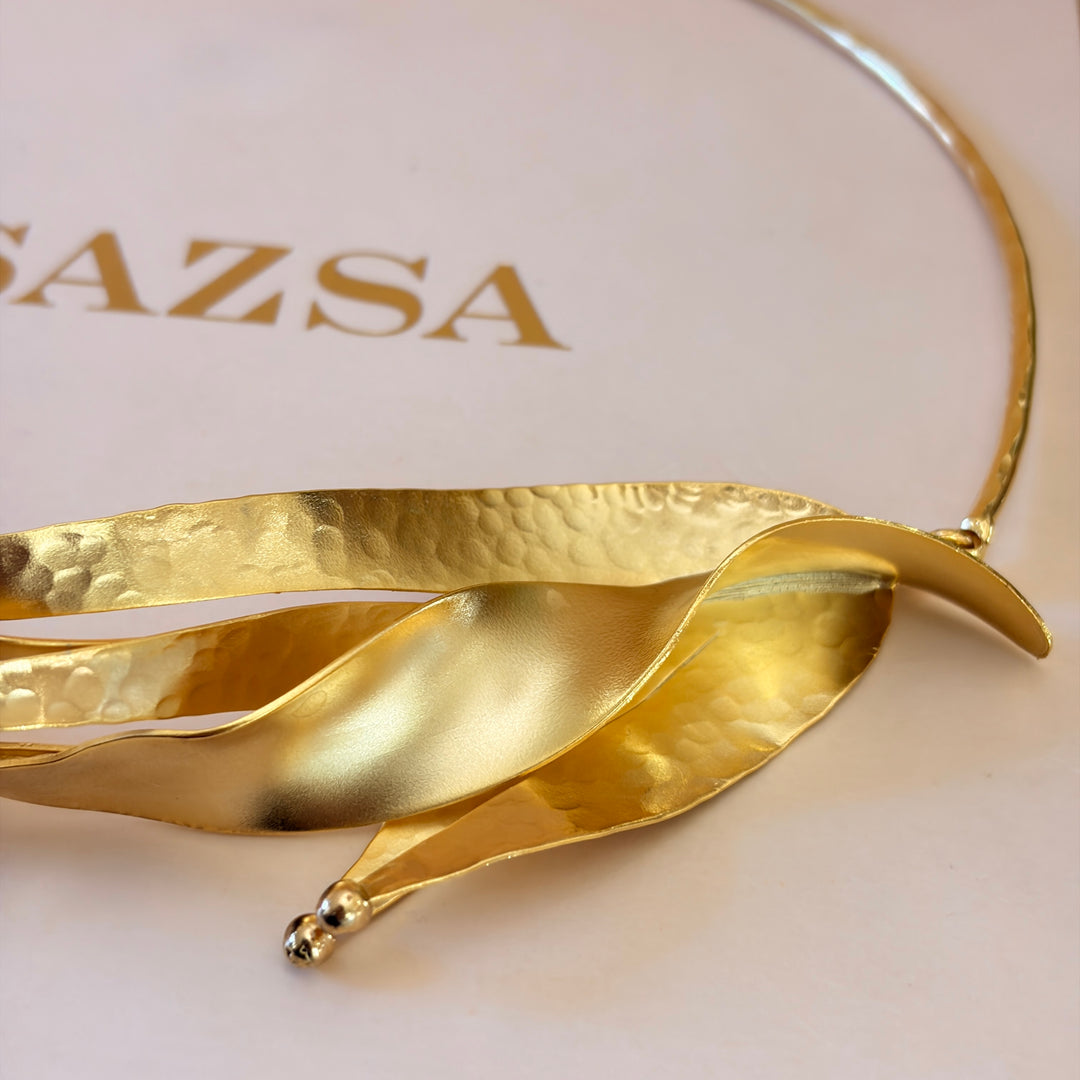 Handmade Layered Twisted Petal Gold Necklace | Gold Plated | ZsaZsa
