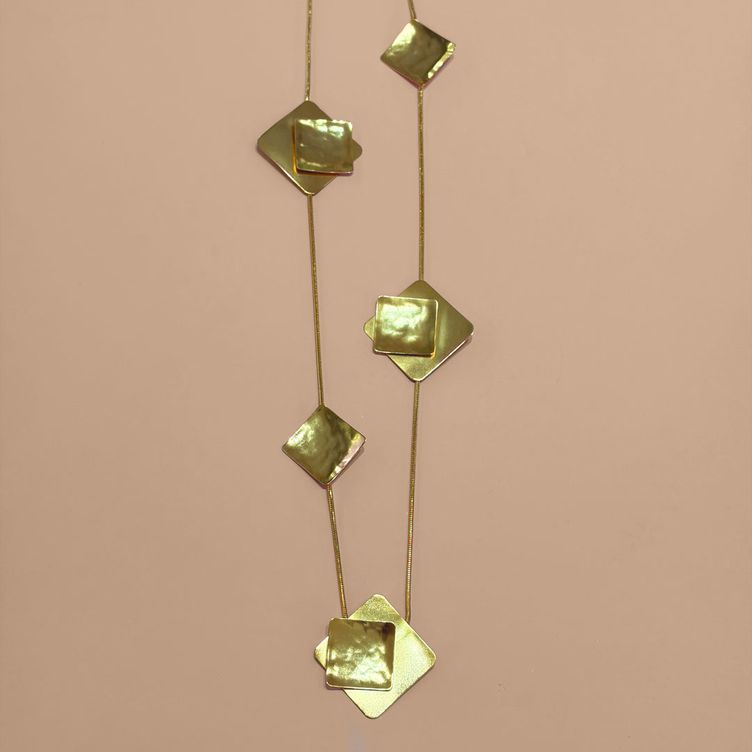 Handmade Simple Square Gold Earrings and Necklace Set | Gold Plated | ZsaZsa