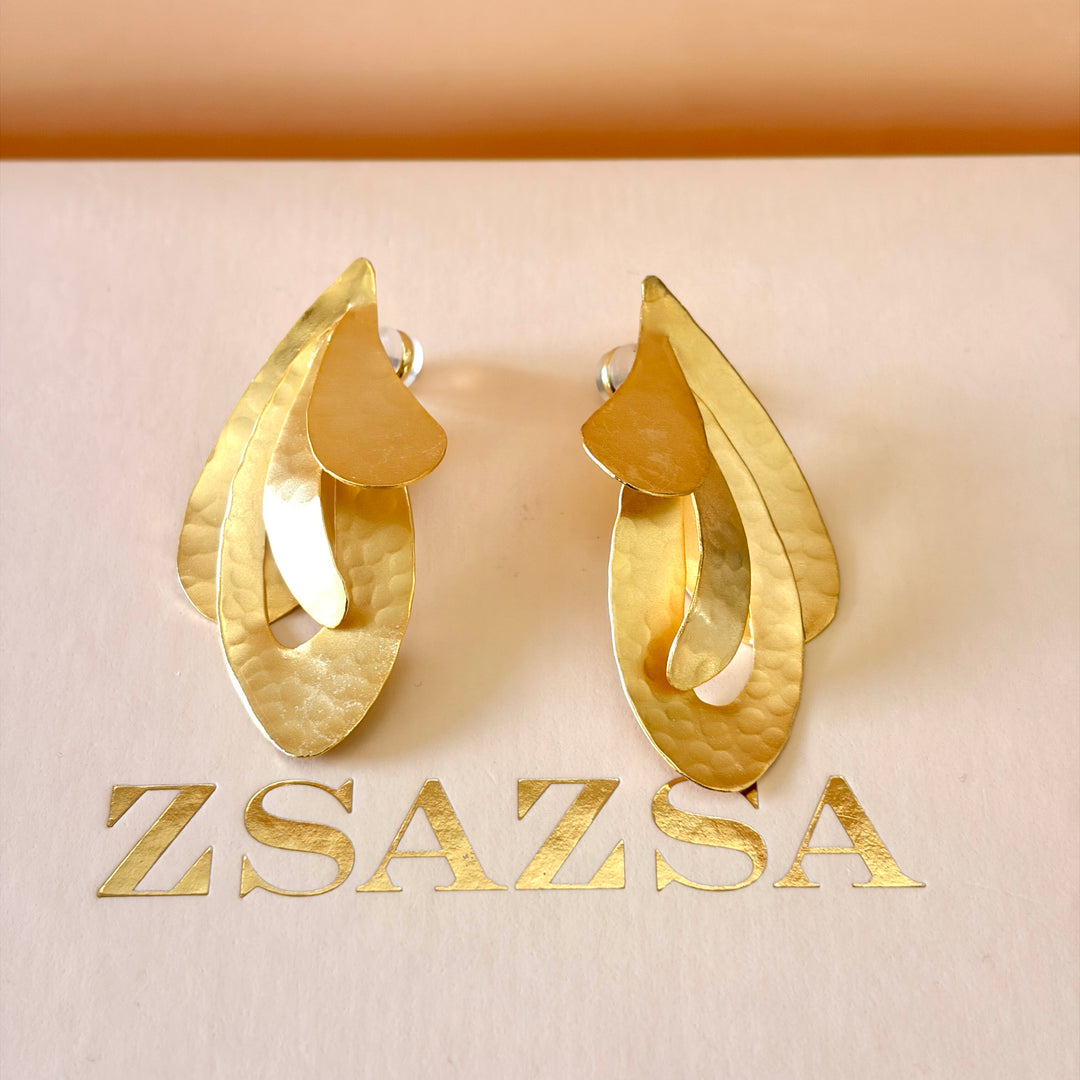 Handmade Layered Twisted Petal Gold Earrings | Gold Plated | ZsaZsa