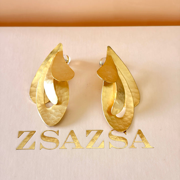 Handmade Layered Twisted Petal Gold Earrings | Gold Plated | ZsaZsa