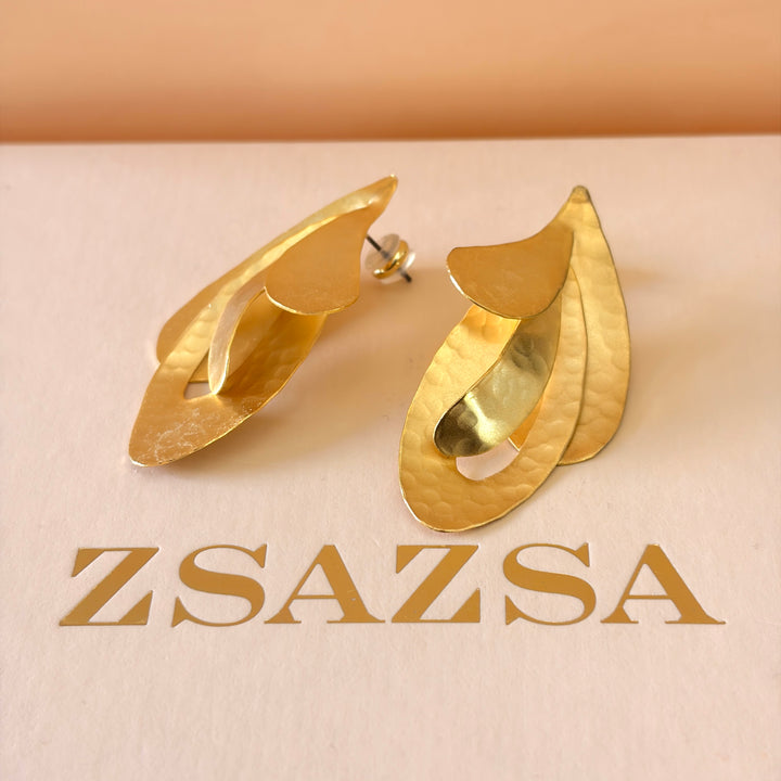 Handmade Layered Twisted Petal Gold Earrings | Gold Plated | ZsaZsa