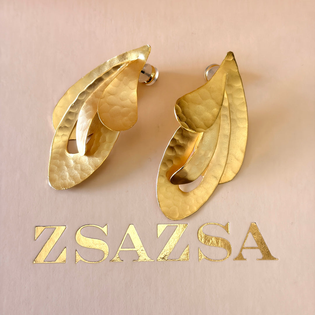 Handmade Layered Twisted Petal Gold Earrings | Gold Plated | ZsaZsa