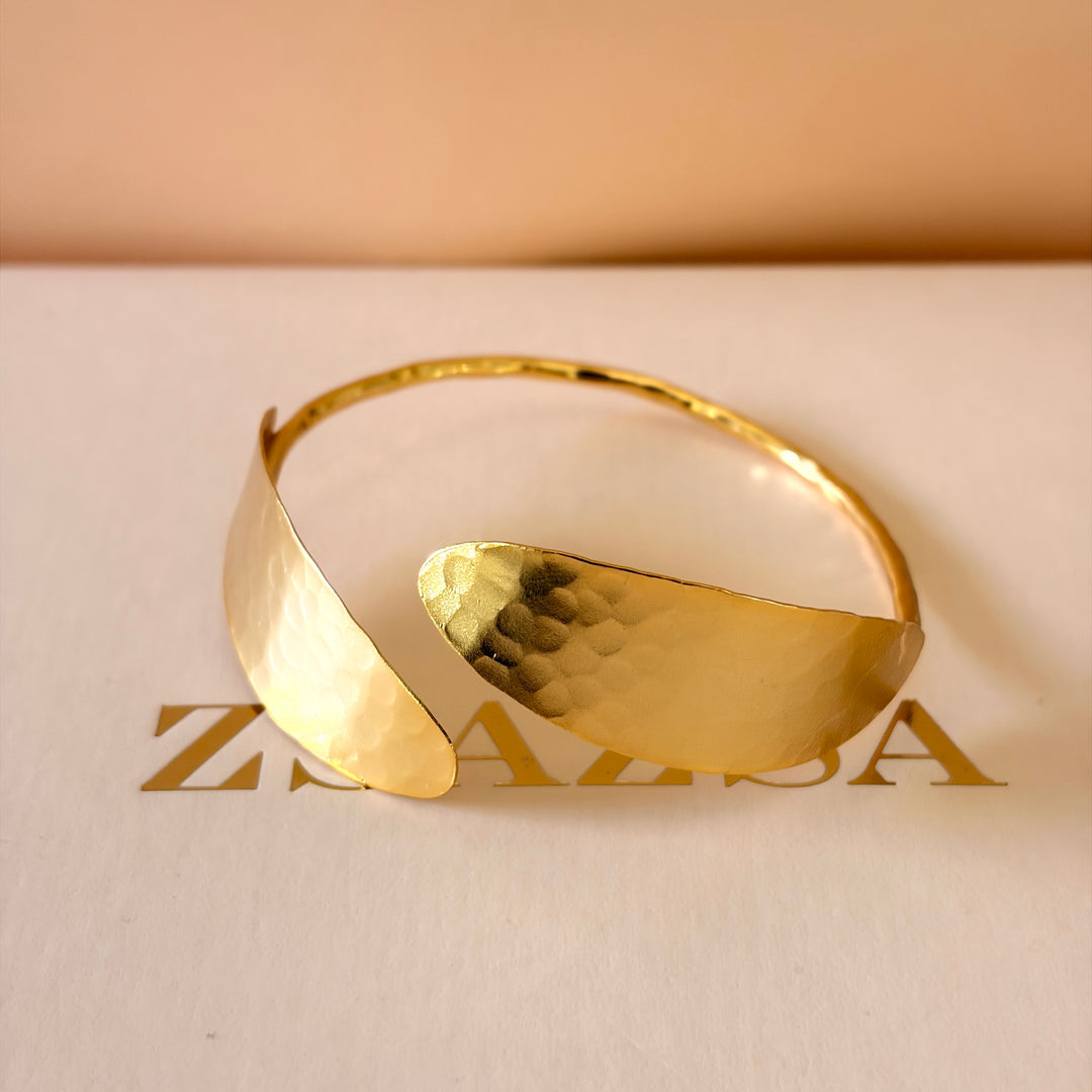 Handmade Petal Cuff Gold Bangle | Gold Plated | ZsaZsa