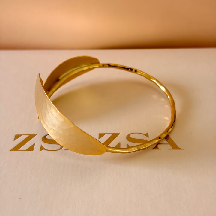 Handmade Petal Cuff Gold Bangle | Gold Plated | ZsaZsa