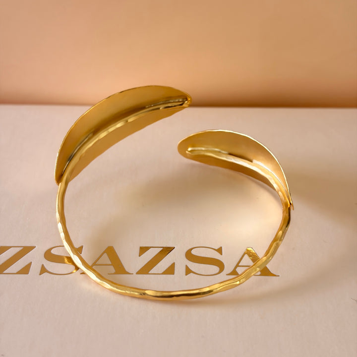 Handmade Petal Cuff Gold Bangle | Gold Plated | ZsaZsa