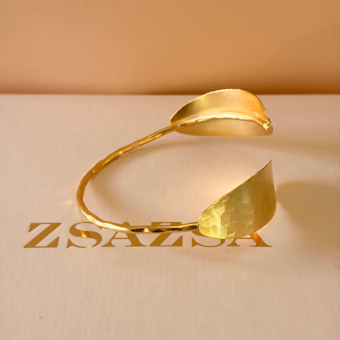 Handmade Petal Cuff Gold Bangle | Gold Plated | ZsaZsa