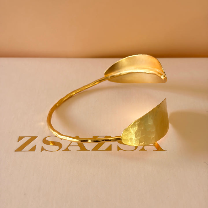 Handmade Petal Cuff Gold Bangle | Gold Plated | ZsaZsa