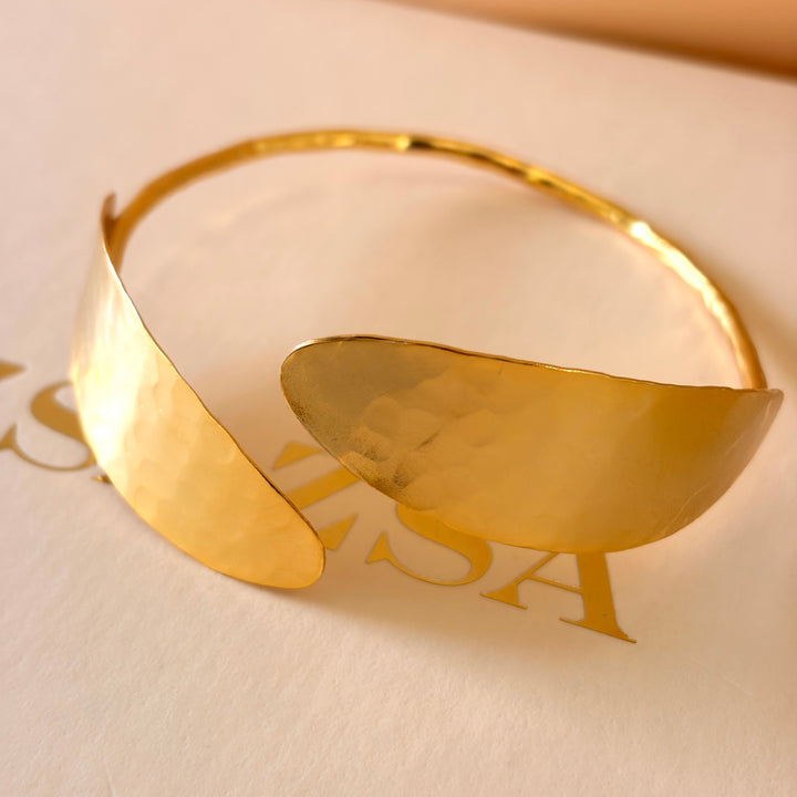 Handmade Petal Cuff Gold Bangle | Gold Plated | ZsaZsa