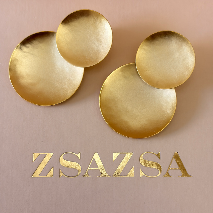 Handmade  2 Statement Plain Circle Necklace and Earrings set  | Gold Plated | ZsaZsa
