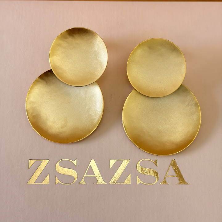 Handmade  2 Statement Plain Circle Necklace and Earrings set  | Gold Plated | ZsaZsa