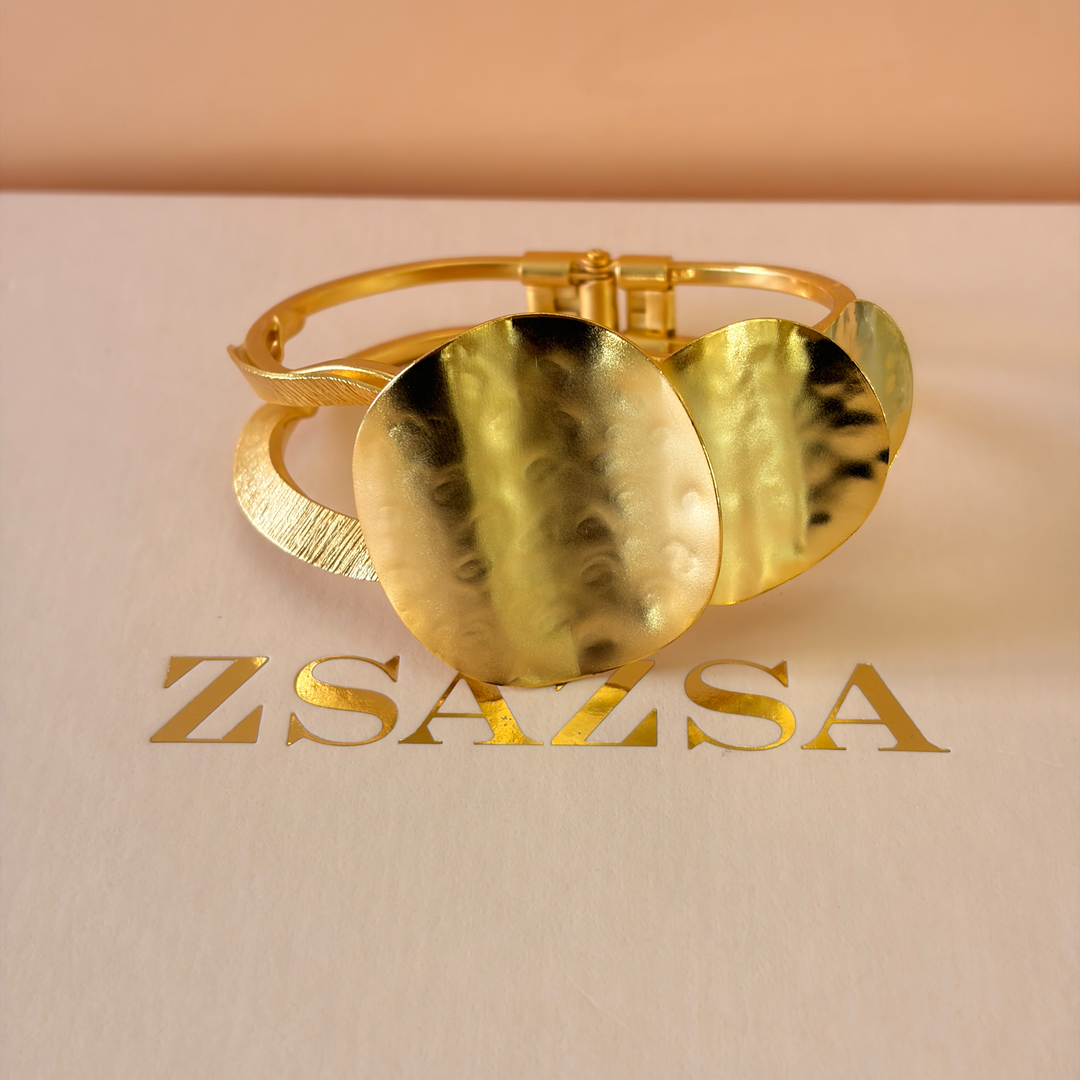 Handmade 3 Plain Circle Open Magnetic Bangle  | Gold Plated | ZsaZsa