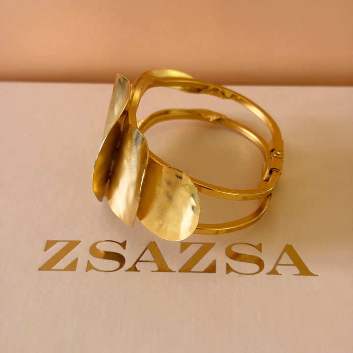 Handmade 3 Plain Circle Open Magnetic Bangle  | Gold Plated | ZsaZsa