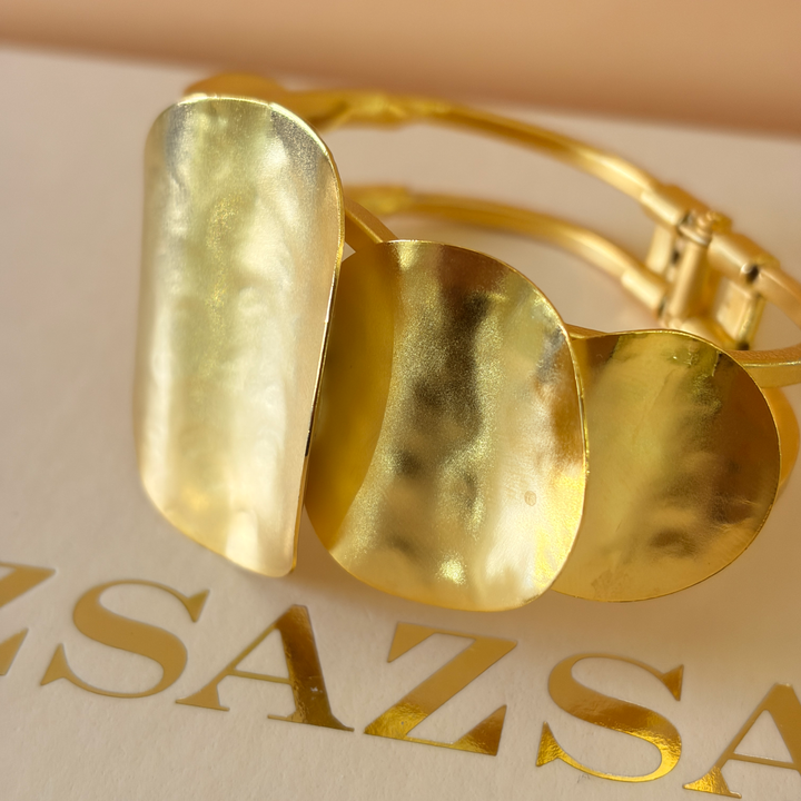 Handmade 3 Plain Circle Open Magnetic Bangle  | Gold Plated | ZsaZsa