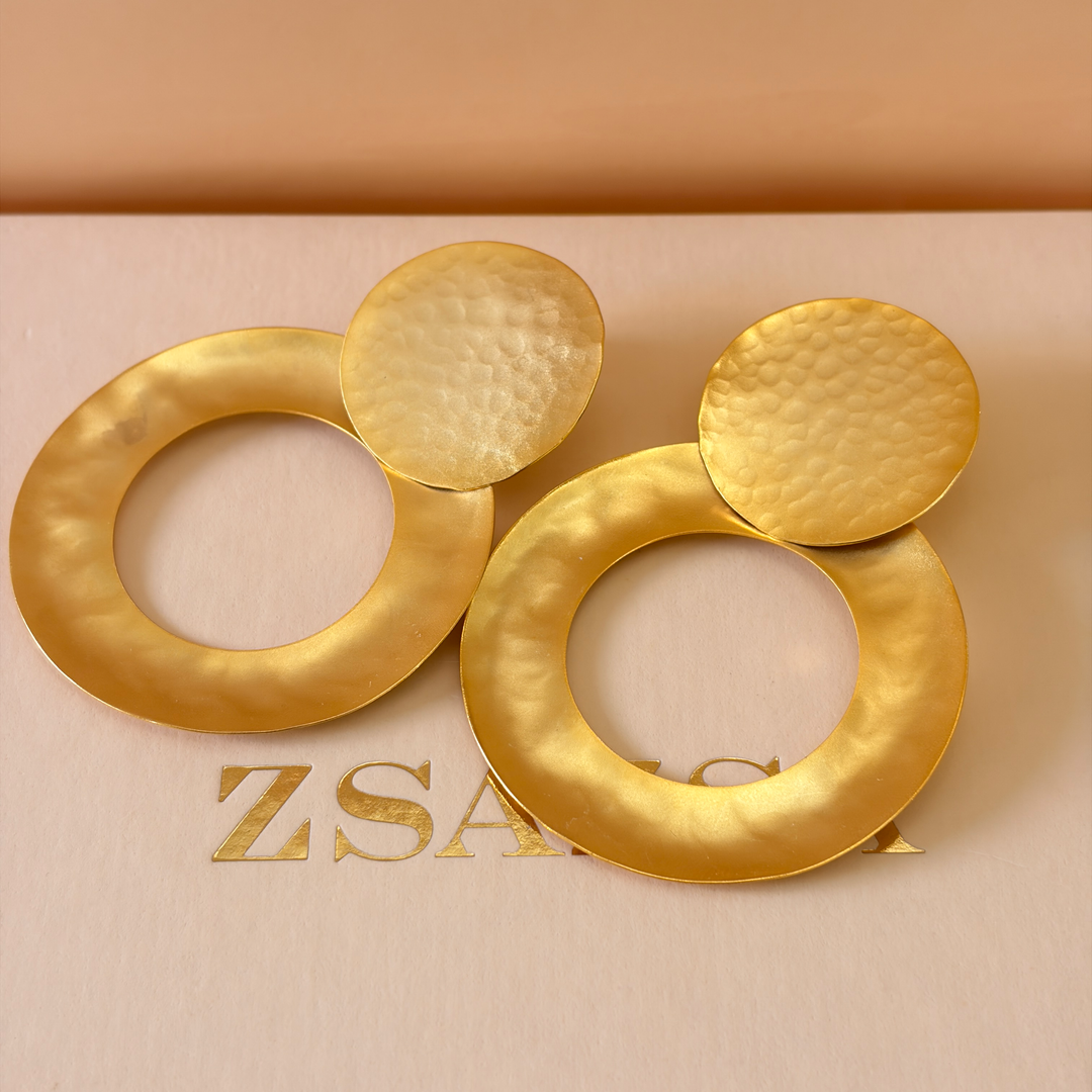 Handmade  2 Circle With A Hollow Earrings   | Gold Plated | ZsaZsa