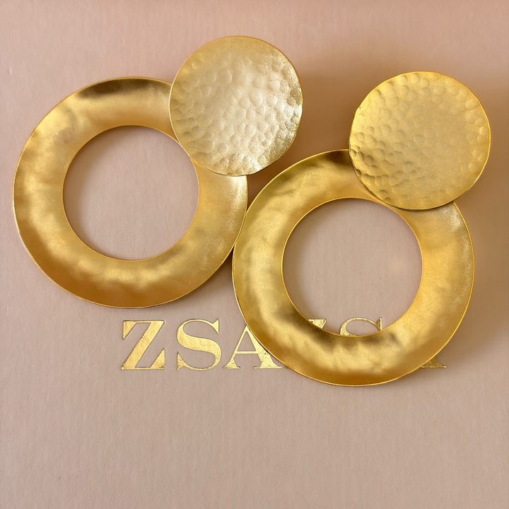 Handmade  2 Circle With A Hollow Earrings   | Gold Plated | ZsaZsa