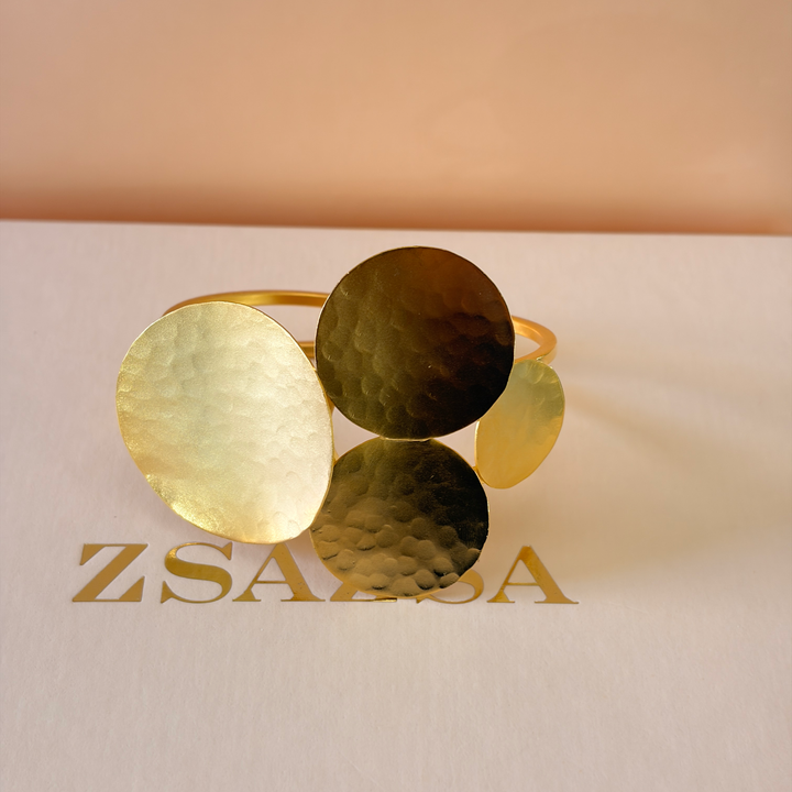 Handmade 4 Plain Circle Open Magnetic Bangle   | Gold Plated | ZsaZsa