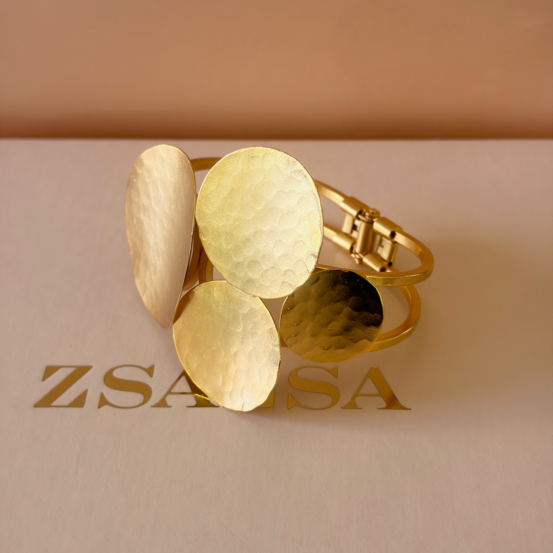 Handmade 4 Plain Circle Open Magnetic Bangle   | Gold Plated | ZsaZsa