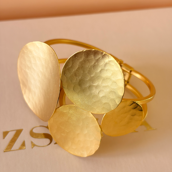 Handmade 4 Plain Circle Open Magnetic Bangle   | Gold Plated | ZsaZsa