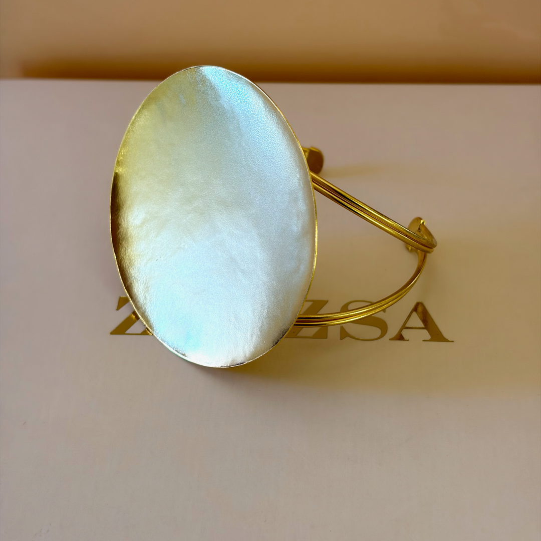 Handmade Circle Statment Open Magnetic Bangle | Gold Plated | ZsaZsa