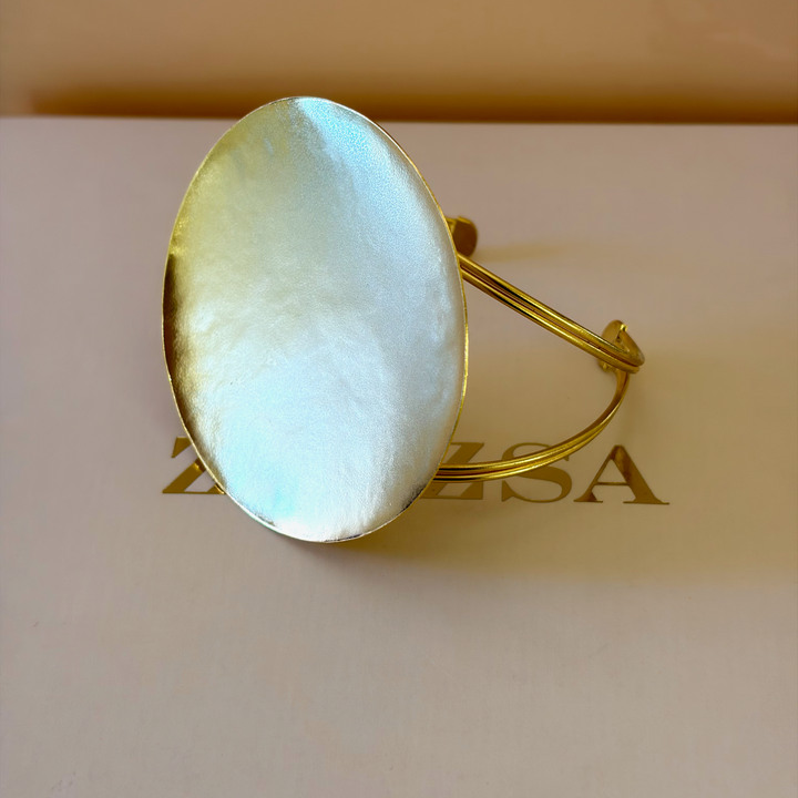 Handmade Circle Statment Open Magnetic Bangle | Gold Plated | ZsaZsa