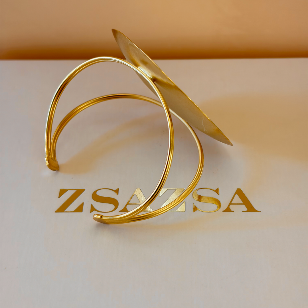 Handmade Circle Statment Open Magnetic Bangle | Gold Plated | ZsaZsa