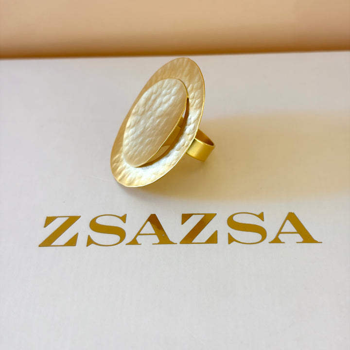 Handmade 2 Flat Circles Statement Gold Ring  | Gold Plated | ZsaZsa