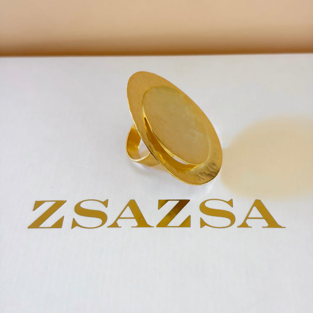 Handmade 2 Flat Circles Statement Gold Ring  | Gold Plated | ZsaZsa