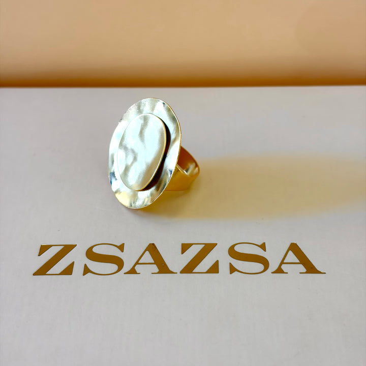 Handmade 2 Plain Circles Statement Ring | Gold Plated | ZsaZsa