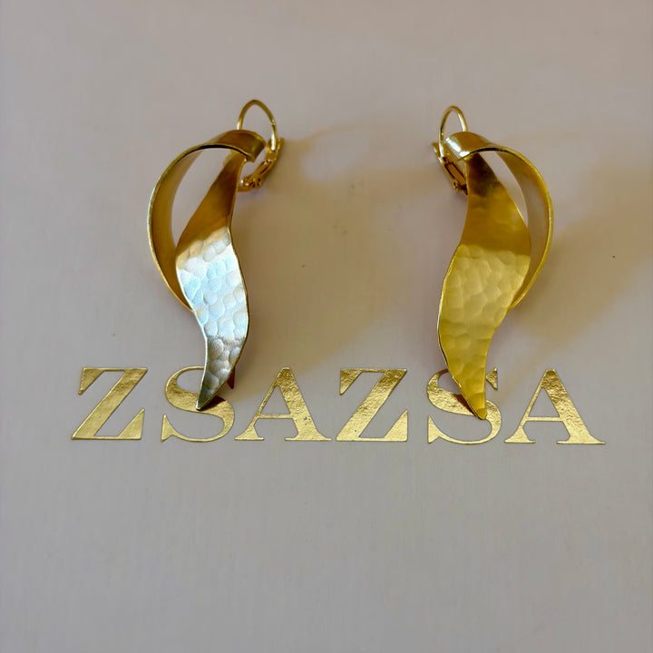 Handmade Abstract Twisted Leaf Gold Earrings | Gold Plated | ZsaZsa