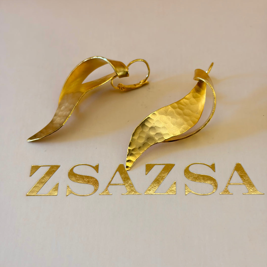 Handmade Abstract Twisted Leaf Gold Earrings | Gold Plated | ZsaZsa